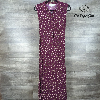 Emma & Michele Floral Sleeveless Button Front Midi Dress Burgundy NWT Size M