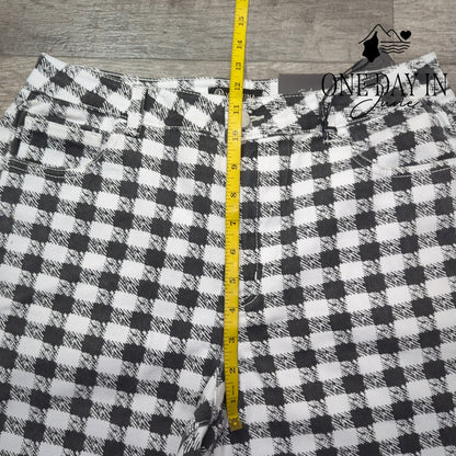 Versona Modern Flare Leg Jeans Women's Black White Gingham Plaid NWT Size 10