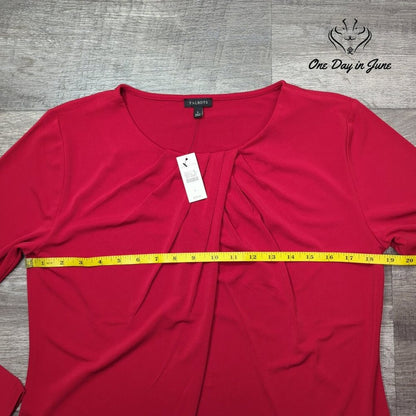 Talbots Twist Front Top Size L Red Long Sleeve Draped Stretch Blouse NWT Size L