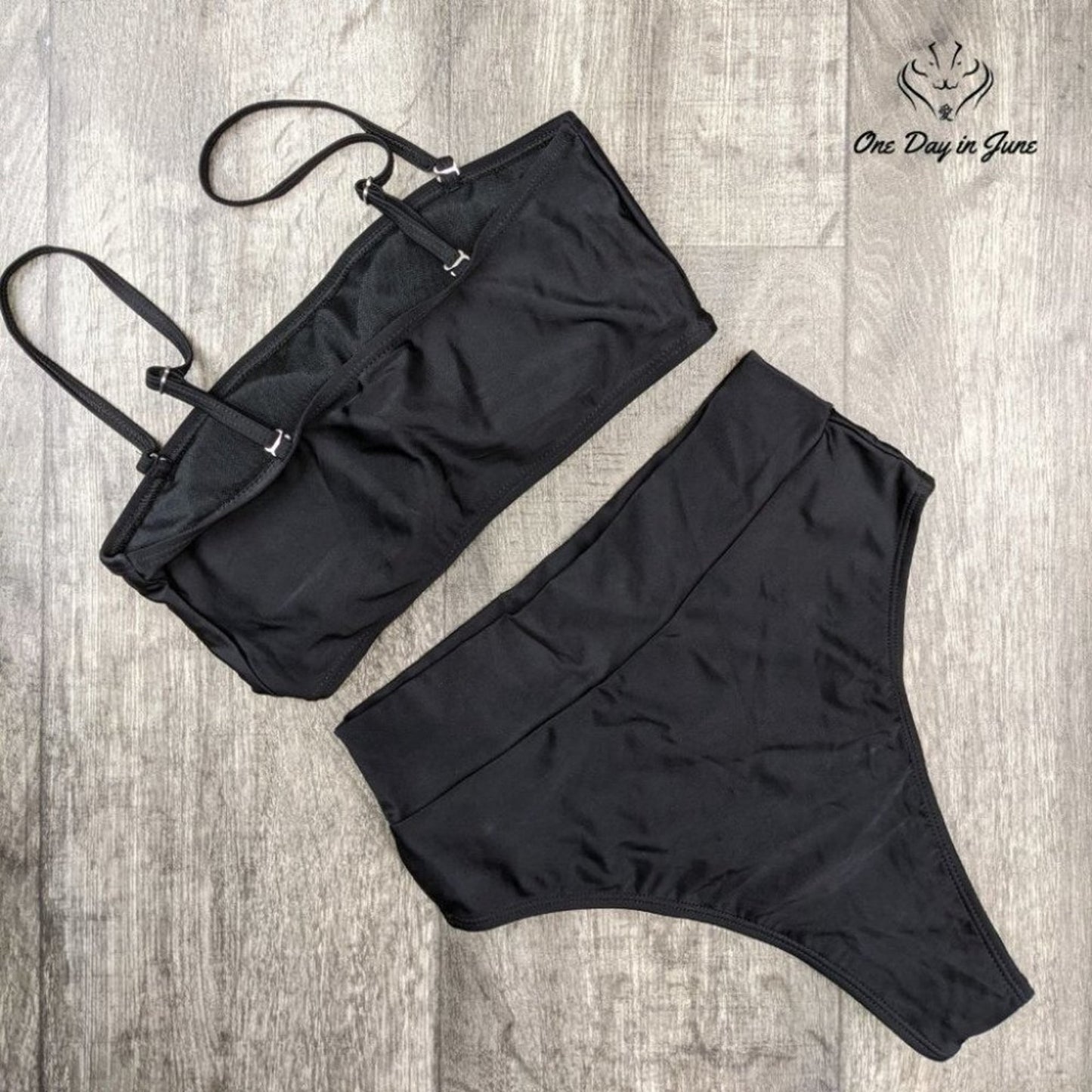Pink Queen Cheeky High Waist Bikini Swimsuit Black Bandeau NWT Size S