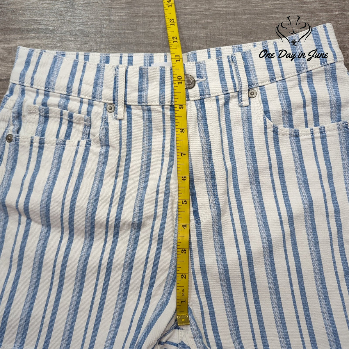 Loft Blue White Striped Denim Cutoff Shorts Frayed Hem Size 0