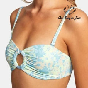 RVCA Field of Dreams Bandeau Bikini Top Blue Floral O Ring NWT Size L