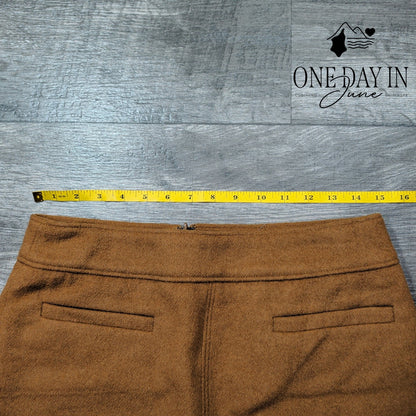 Loft Wool Blend Mini Skirt Camel Brown Welt Pockets NWT Size 4