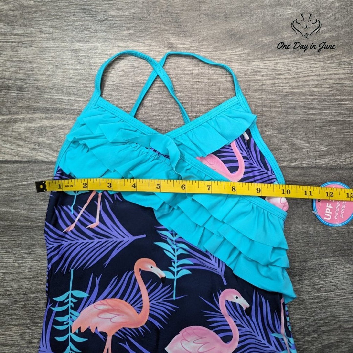 Sanifer Girls Flamingo Ruffle One Piece Swimsuit Size 7-8 Yrs