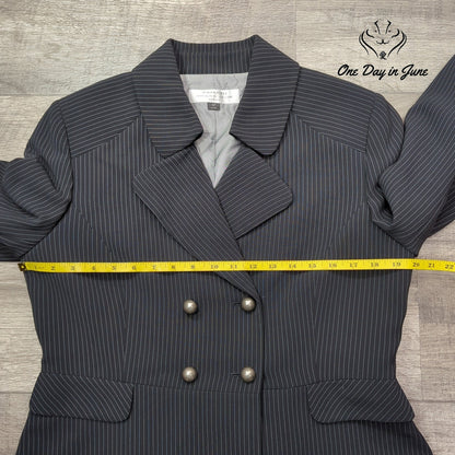 Tahari Arthur S Levine Petite Pinstripe Double Breasted Blazer Black Size 12P