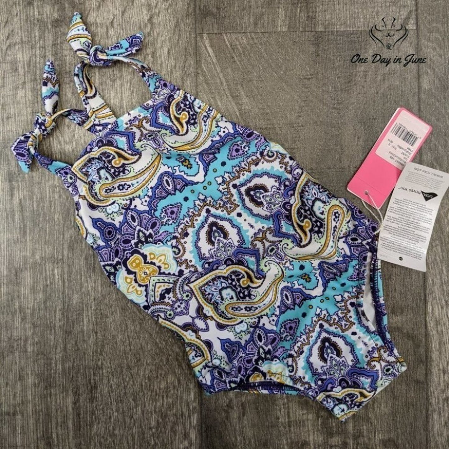 Seafolly High Neck Tie Shoulder Tank One Piece Swimsuit Size 0