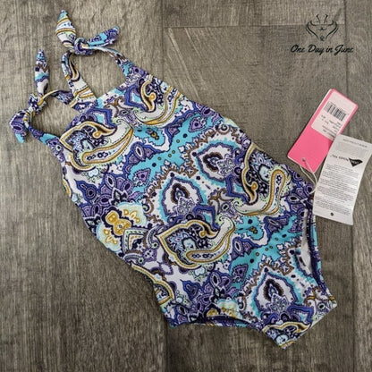 Seafolly High Neck Tie Shoulder Tank One Piece Swimsuit Size 0