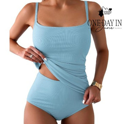 Eomenie High Waist Ribbed Tankini Swimsuit Size M