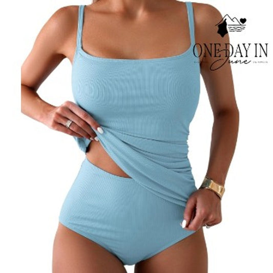 Eomenie High Waist Ribbed Tankini Swimsuit Size M