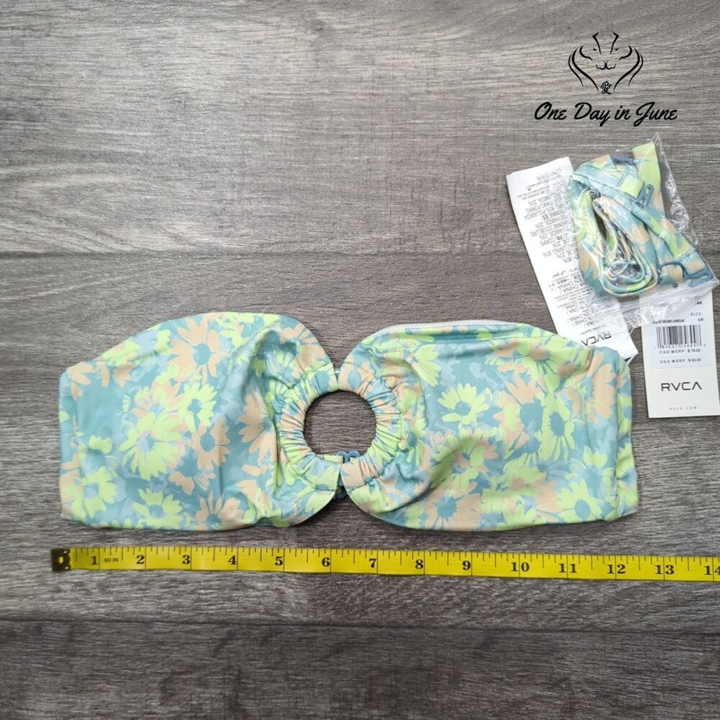 RVCA Field of Dreams Bandeau Bikini Top Floral O Ring NWT $60 Size S
