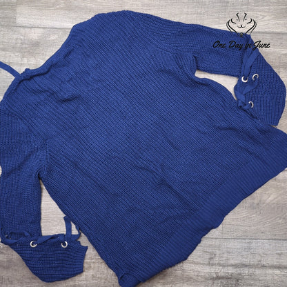 Lane Bryant Lace Up Grommet Knit Sweater Blue Plus NWT Size 22/24