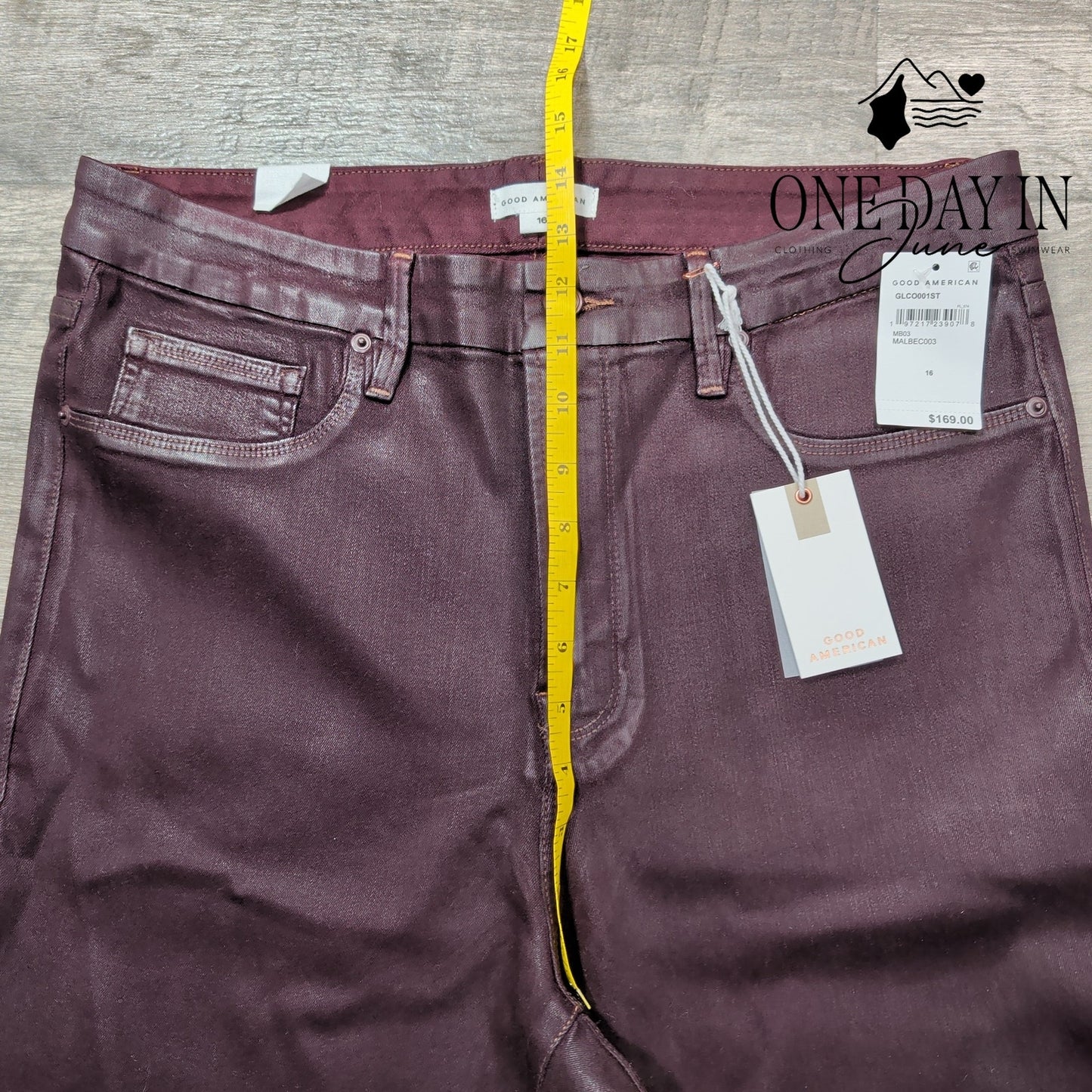 Good American Good Legs Coated Skinny Jeans Malbec Burgundy NWT $169 Size 16