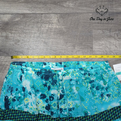 Sag Harbor Bohemian Tiered Floral Pull On Midi Skirt Turquoise NWT Size 16