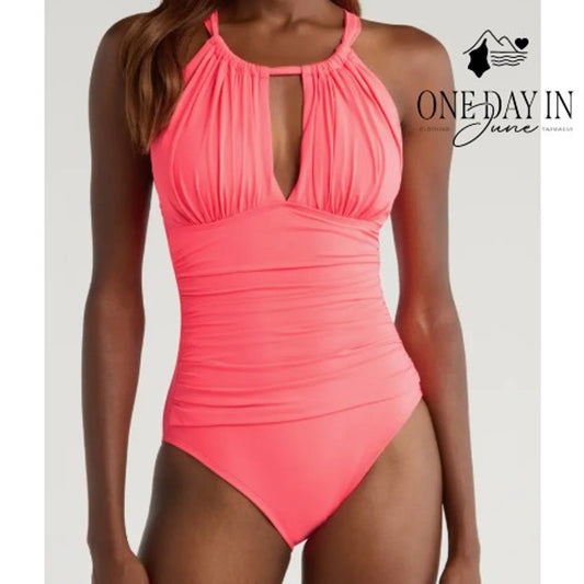 La Blanca High Neck Tummy Control One Piece Swimsuit Size 14