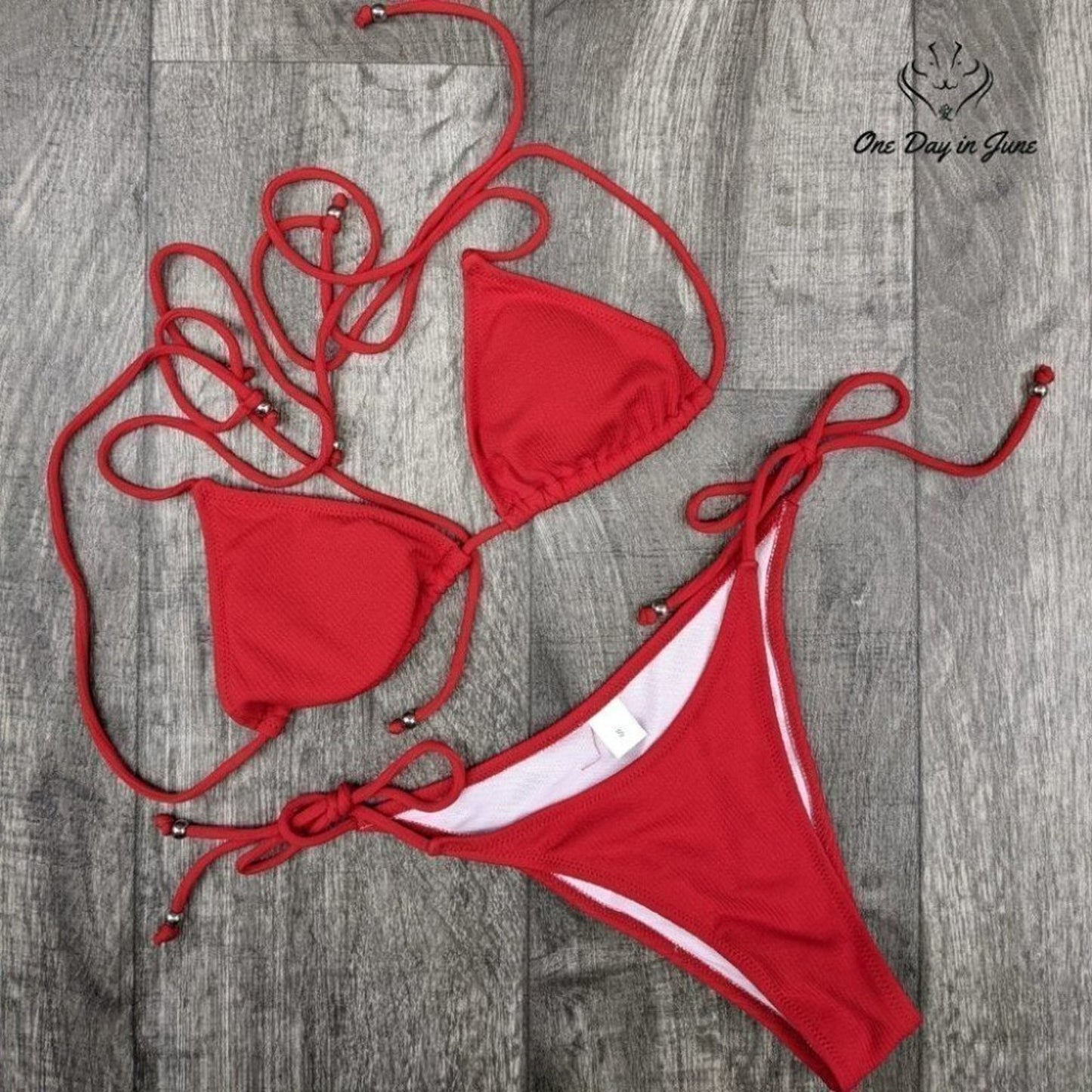 Mooslover Ribbed Tie Brazilian Bikini Swimsuit Size S