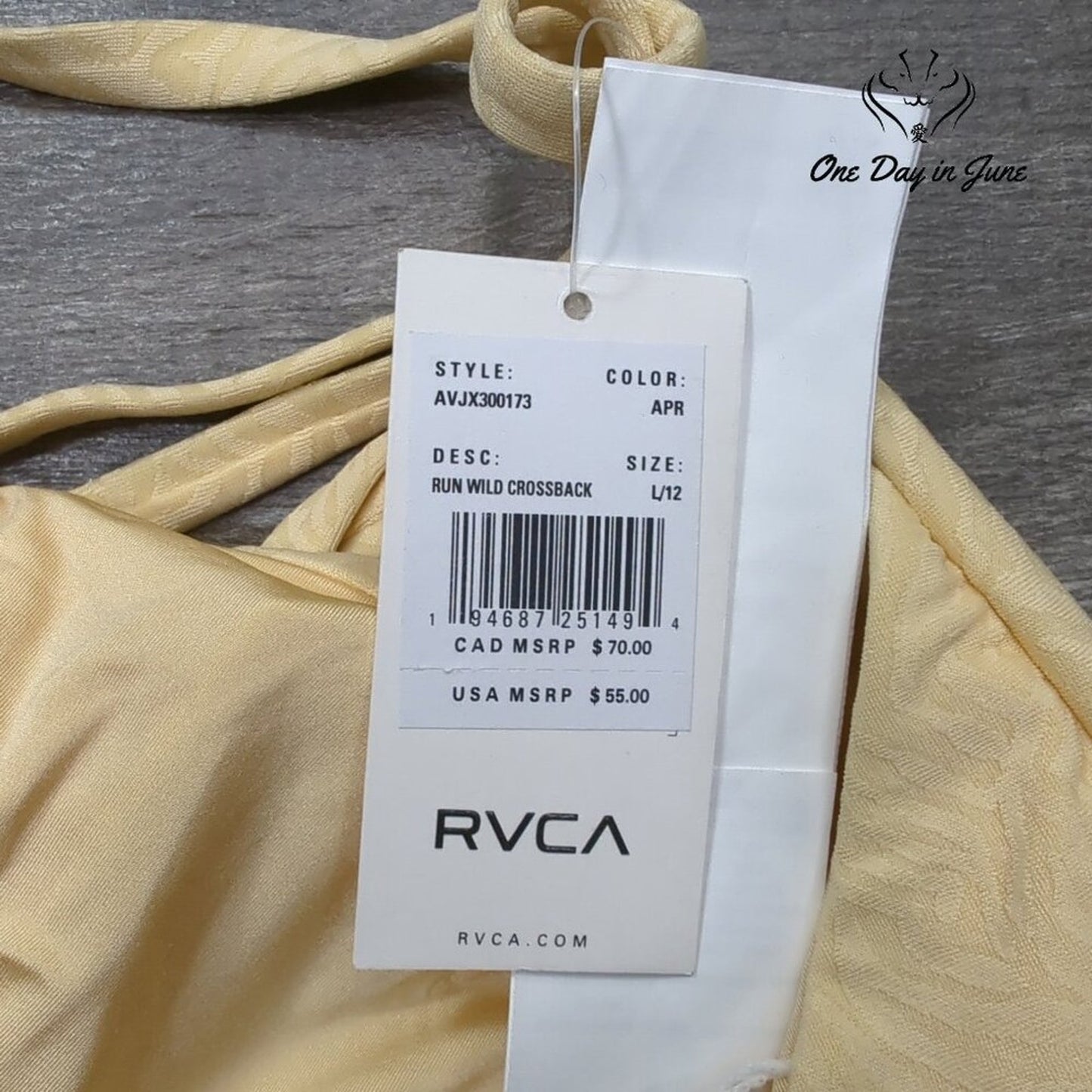 RVCA Run Wild Crossback Bikini Top Size L