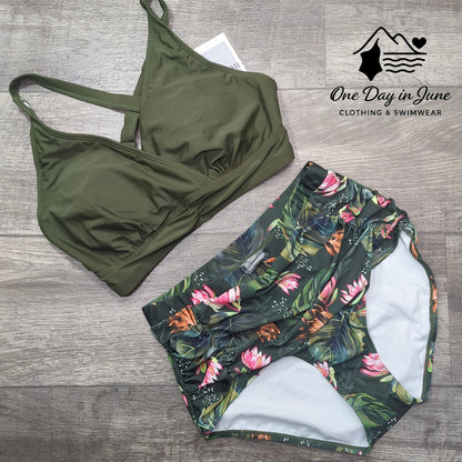 Hanna Nikole Plus Size High Waist Cross Front Bikini Swimsuit Size 12W