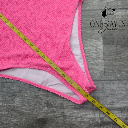 CharmLeaks Textured Crinkle One Piece Swimsuit Hot Pink Size S
