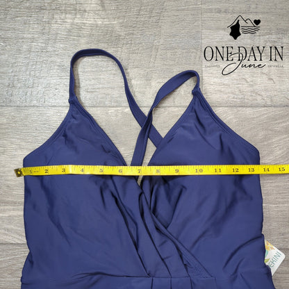 Shekini Cross Front Ruched Swimdress One Piece Swimsuit Navy NWT Size M