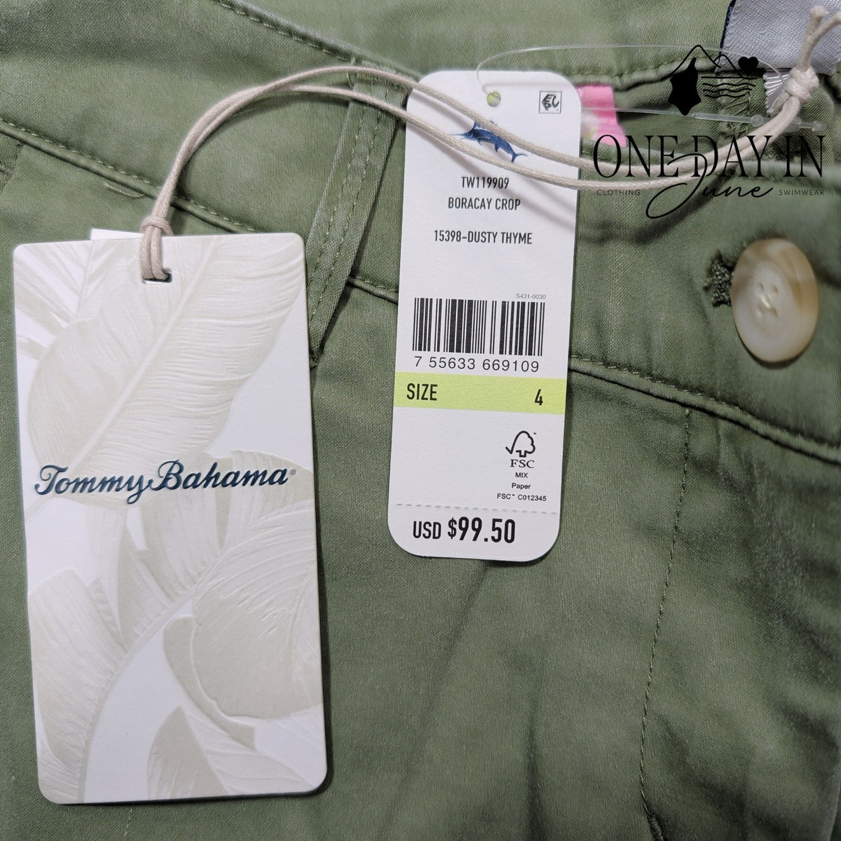 Tommy Bahama Boracay Crop Pants Dusty Thyme Green Stretch NWT Size 4