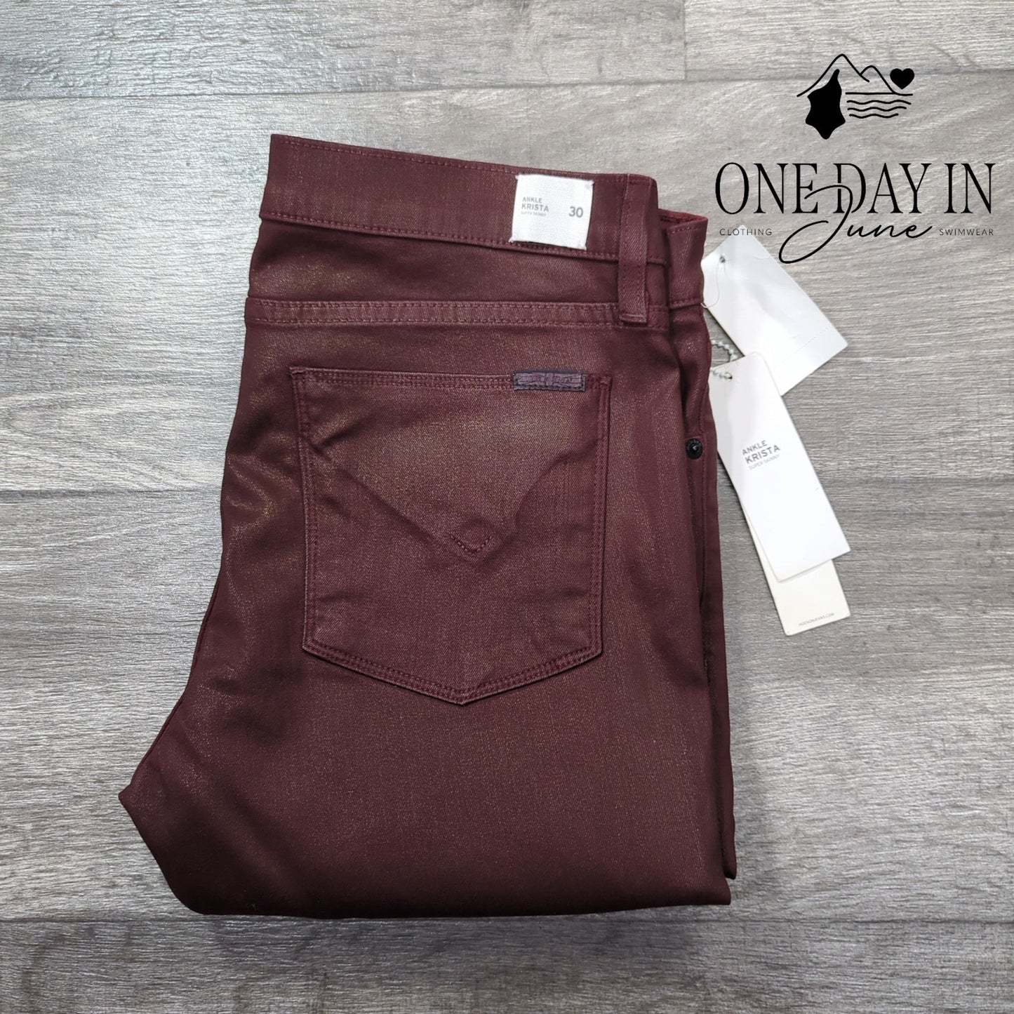 Hudson Krista Ankle Super Skinny Coated Rowe Burgundy NWT Size 10 (30)