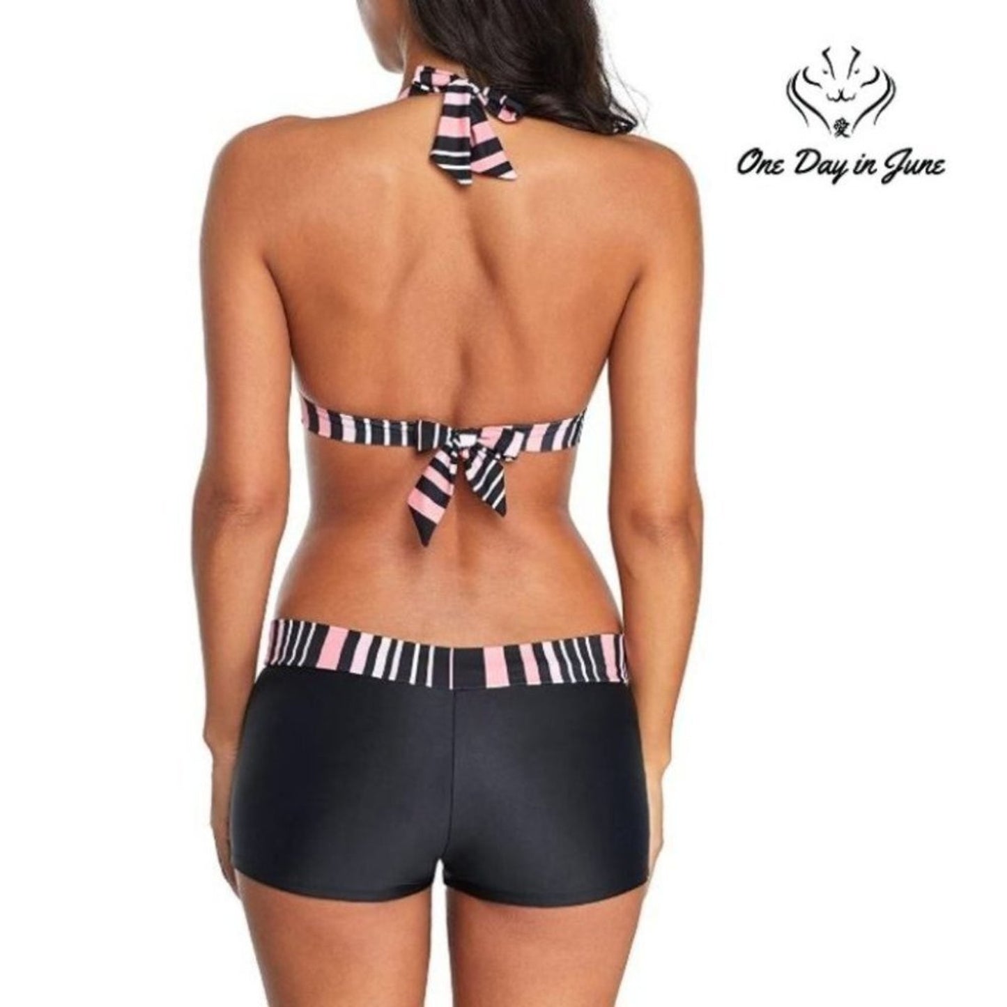 Zando Athletic V Neck Push Up Bikini with Boyshort Size L