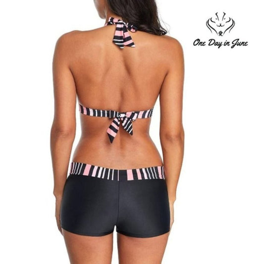 Zando Athletic V Neck Push Up Bikini with Boyshort Size L