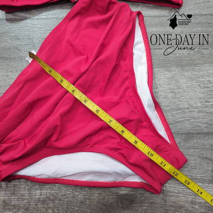 Yonique Twist Front High Waist Bikini Swimsuit Size M