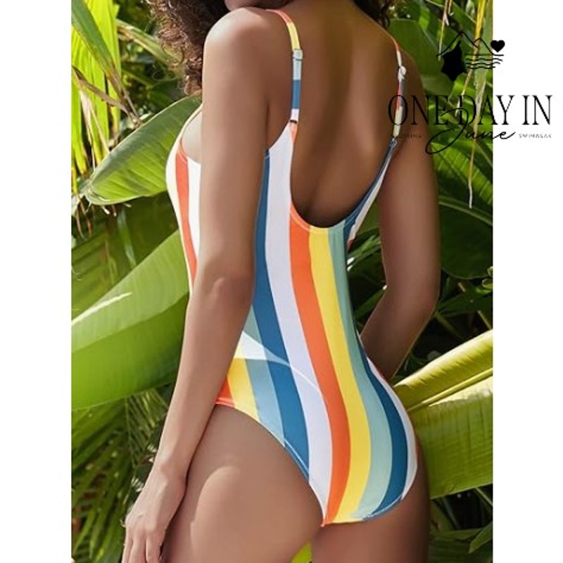 Shekini Retro Striped High Cut Low Back One Piece Swimsuit NWT Size L