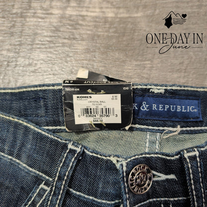 Rock & Republic Crystal Ball Mid Rise Bootcut Jeans Dark Wash NWT Size 6