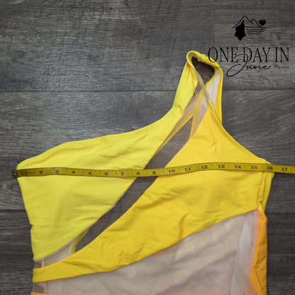 Adisputent One Shoulder Mesh One Piece Swimsuit Size XL