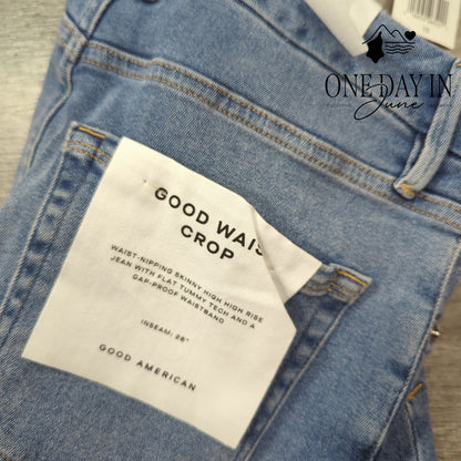 Good American Good Waist High Rise Crop Skinny Distressed Jeans Size 10