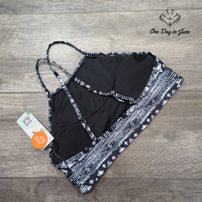 CharmLeaks High Neck Crop Bikini Top Black White Geometric NWT Size S
