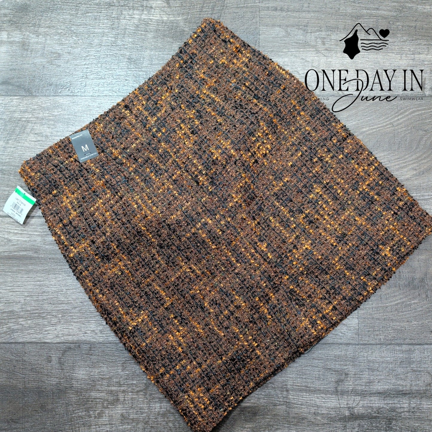 Amanda + Chelsea Modern Fit Tweed Pencil Skirt Brown Gold NWT $98 Size M