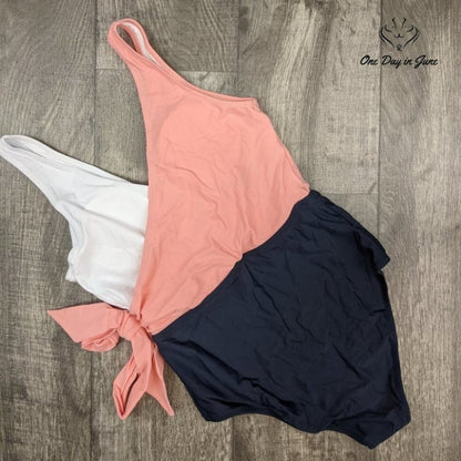 Felnart V Neck Color Block Wrap One Piece Swimsuit Size M