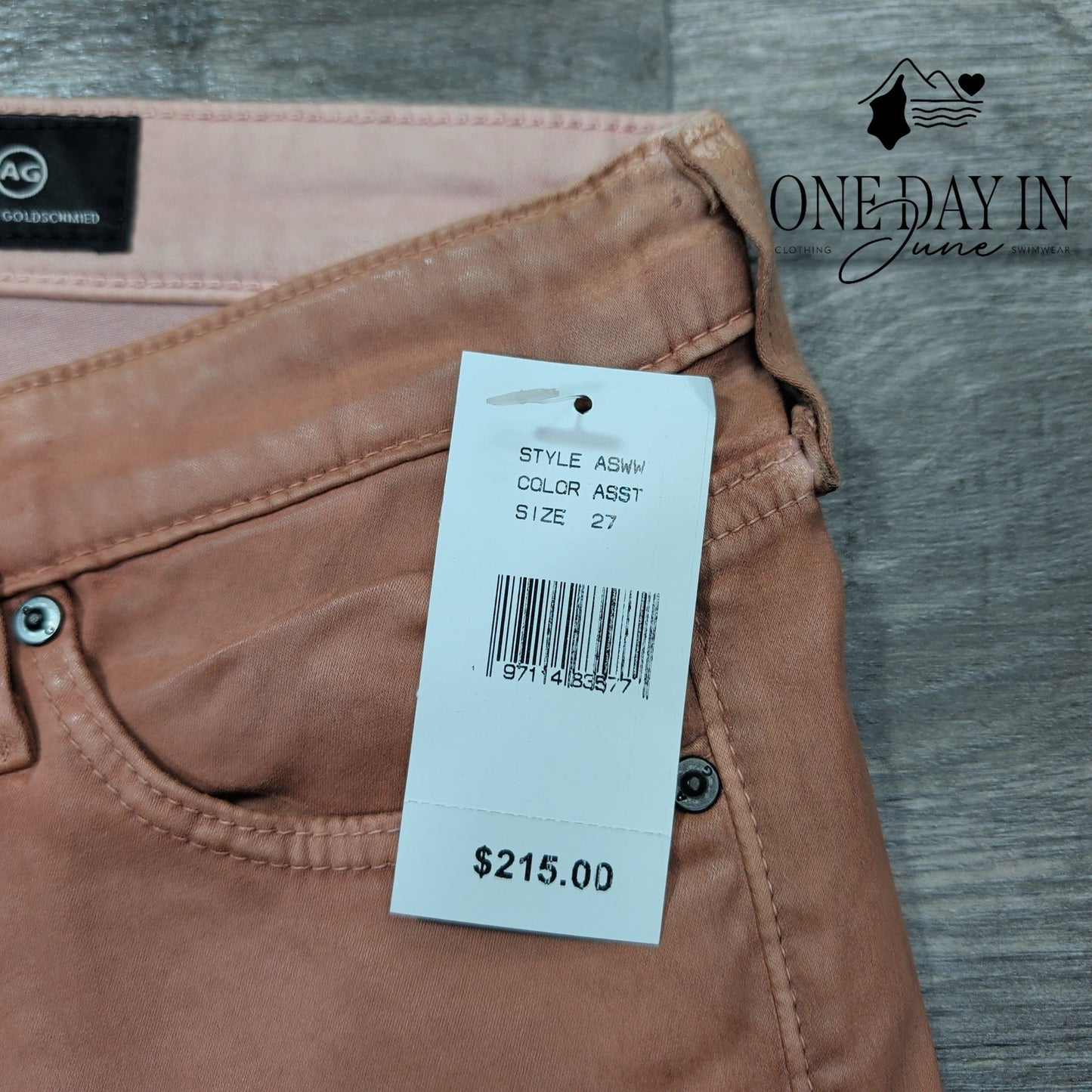 AG Adriano Goldschmied Coated Straight Leg Rose Brown Faux Leather NWT Size 4
