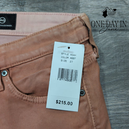 AG Adriano Goldschmied Coated Straight Leg Rose Brown Faux Leather NWT Size 4