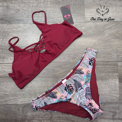 Shekini Strappy Floral Bikini Swimsuit Size XL