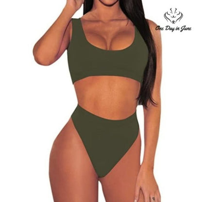 Pink Queen Crop Top High Waist Bikini Swimsuit Size M