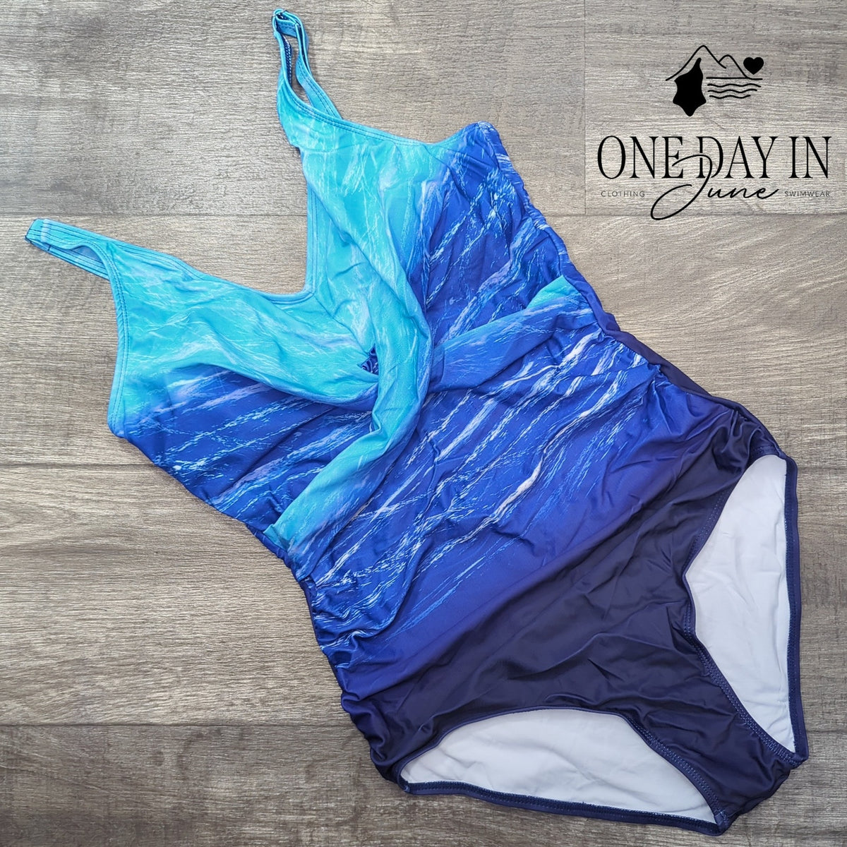 Adisputent Cross Front Tummy Control One Piece Swimsuit Blue Ombre Size L