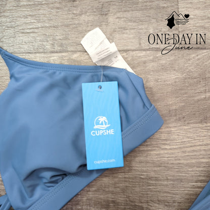 Cupshe Bikini Swimsuit Blue V Neck Criss Cross Tie Back 2 Piece NWT Size M