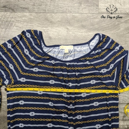 Michael Kors Women's Wide Neck Long Sleeve Nautical Top Size L