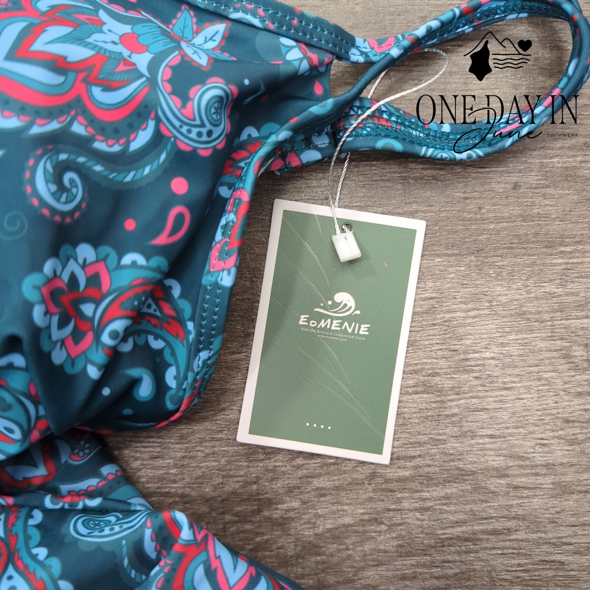 Eomenie Paisley Swimdress One Piece Swimsuit Teal Pink NWT Size S