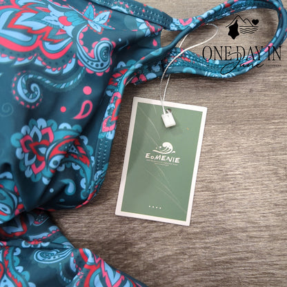 Eomenie Paisley Swimdress One Piece Swimsuit Teal Pink NWT Size S