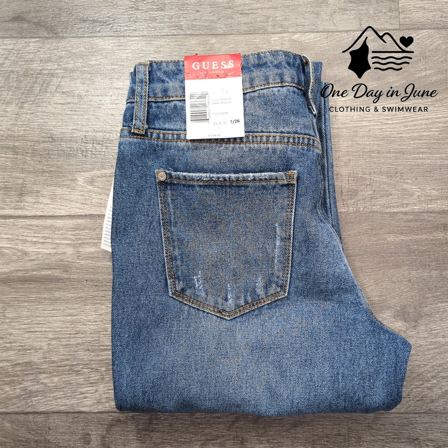 Guess Distressed Straight Leg Jeans Size 26 (2)
