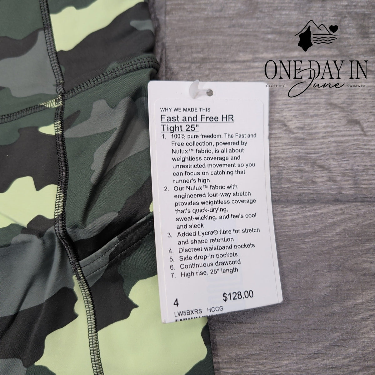 Lululemon Fast Free HR Tight 25" Heritage 365 Camo Crispin Green NWT Size 4