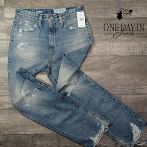 AG Adriano Goldschmied The Phoebe High Rise Tapered Distressed Jeans NWT Size 4