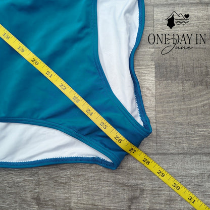 B2Prity Ruffle Cutout V Neck One Piece Swimsuit Teal NWT Size M