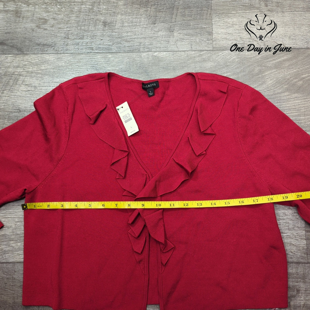 Talbots Ruffle Front Cardigan Sweater Red Long Sleeve NWT Size L