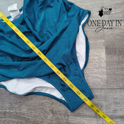 Charmo Twist Front Cutout Ruched One Piece Swimsuit Teal NWT Size M